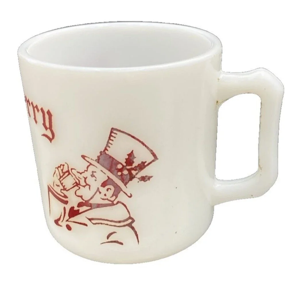 Hazel Atlas Tom  Jerry Mug Milk Glass Vintage Holiday Eggnog Cup Christmas Decor